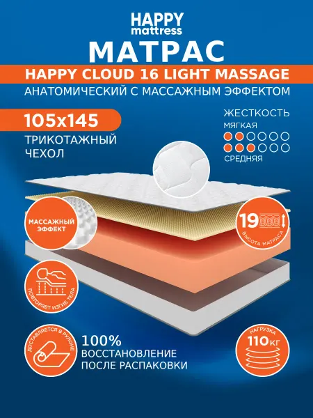 HAPPY MATTRESS Матрас 105х145 см беспружинный ортопедический на кровать