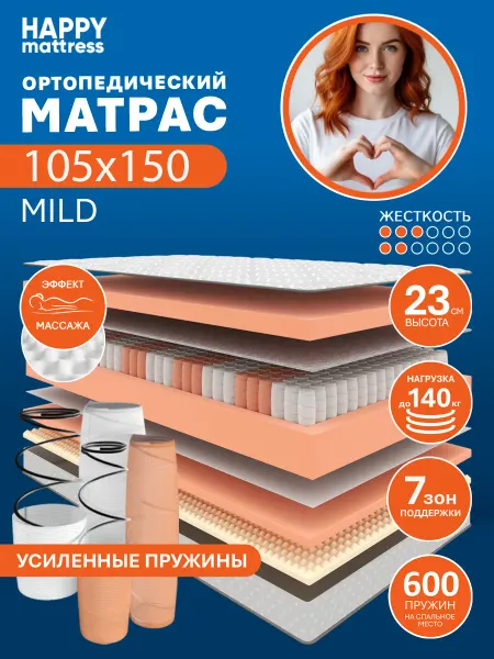 HAPPY MATTRESS Матрас ортопедический HAPPY MILD 105х150 см, пружинный
