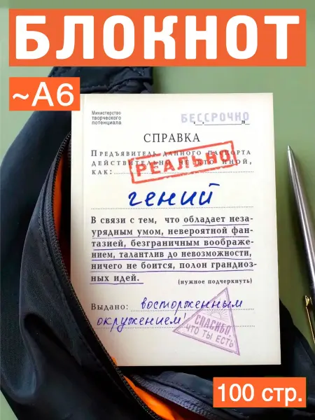 Бюро находок Блокнот для записей подарочный "Реально гений", А6