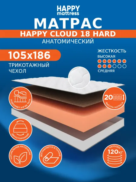 HAPPY MATTRESS Матрас HAPPY CLOUD 18 HARD KNIT 105х186 ортопедический