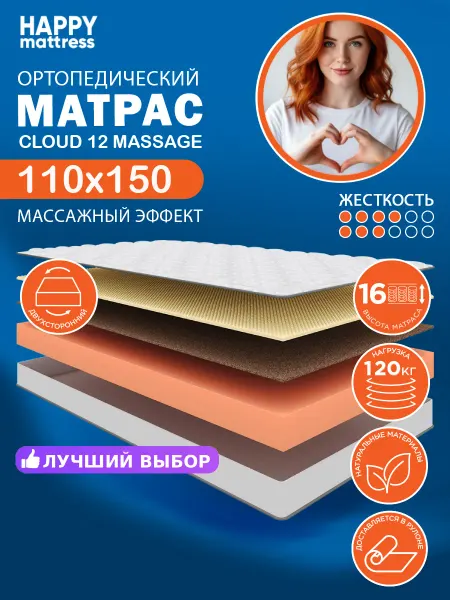 HAPPY MATTRESS Матрас HAPPY CLOUD 12 MASSAGE 110х150 см ортопедический