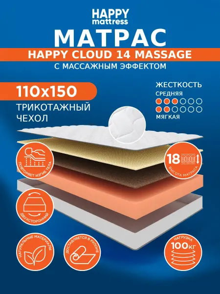 HAPPY MATTRESS Матрас HAPPY CLOUD 14 MASSAGE KNIT 110х150 см ортопедический