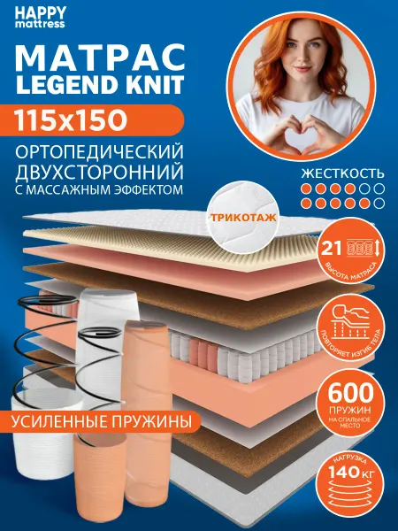 HAPPY MATTRESS Матрас HAPPY LEGEND KNIT 115х150 см ортопедический