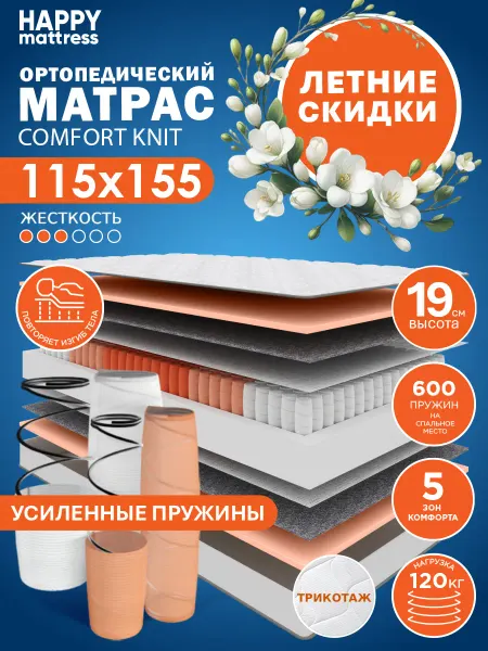 HAPPY MATTRESS Матрас HAPPY COMFORT KNIT 115х155 ортопедический пружинный