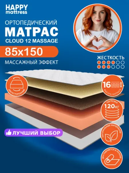 HAPPY MATTRESS Матрас HAPPY CLOUD 12 MASSAGE 85х150 см ортопедический