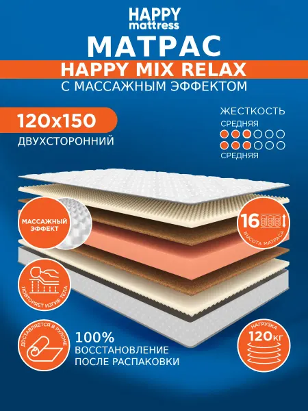 HAPPY MATTRESS Матрас HAPPY MIX RELAX 120х150 см ортопедический