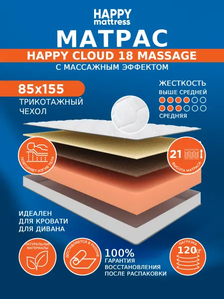 HAPPY MATTRESS Матрас CLOUD 18 MASSAGE KNIT 85х155 см ортопедический