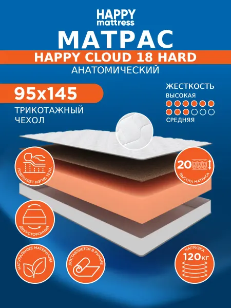 HAPPY MATTRESS Матрас HAPPY CLOUD 18 HARD KNIT 95х145 ортопедический