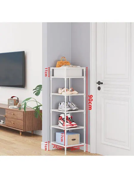 TwinHome Этажерка обувница с ящиком белая, 5 ярусов, 96 см