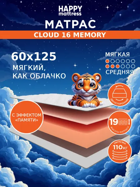 HAPPY MATTRESS Матрас 60х125 см беспружинный ортопедический на кровать
