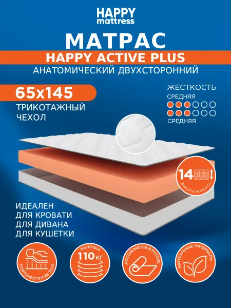 HAPPY MATTRESS Матрас HAPPY ACTIVE PLUS KNIT 65х145 см ортопедический