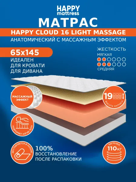 HAPPY MATTRESS Матрас 65х145 см беспружинный ортопедический на кровать