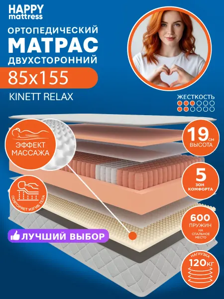 HAPPY MATTRESS Матрас KINETT RELAX 85х155 см пружинный ортопедический