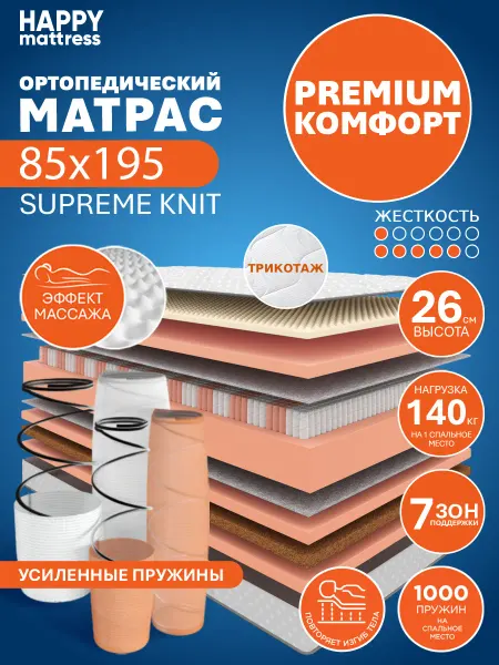 HAPPY MATTRESS Матрас HAPPY SUPREME KNIT 85х195 пружинный ортопедический