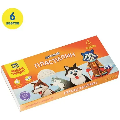 Пластилин Мульти-Пульти "Енот на Аляске", 6 цветов, со стеком (ДП_10232)