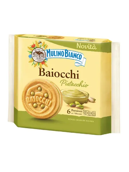 Mulino Bianco Печенье песочное Baiocchi с фисташковой начинкой, 168 г