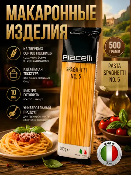 PIACELLI Макаронные изделия Pasta Spaghetti №5 500г