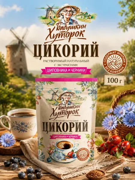 Бабушкин хуторок Цикорий растворимый с черникой и шиповником без кофеина