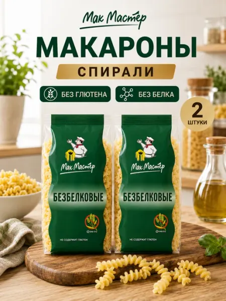Мак Мастер Макароны безбелковые спираль, 2 шт