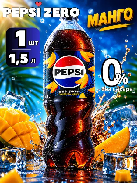 Pepsi Пепси зеро со вкусом МАНГО газировка без сахара 1 шт 1,5
