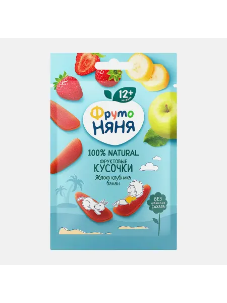 Фруктовые кусочки из яблока клубники и банана Фрутоняня 15г