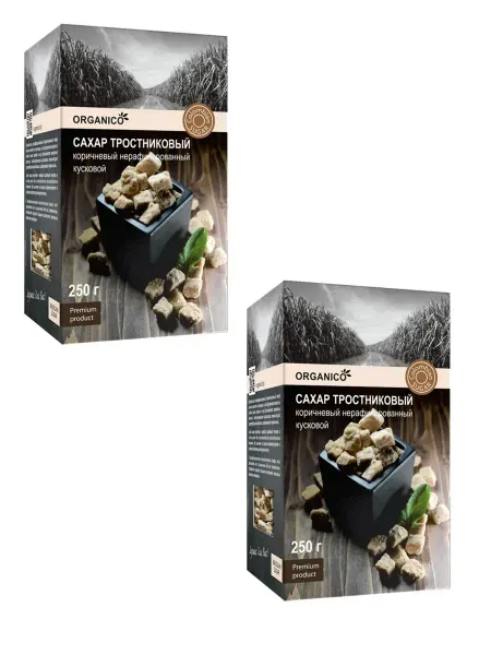 ORGANICO ТМ Сахар тростниковый коричневый кусковой, 250 г, 2 уп