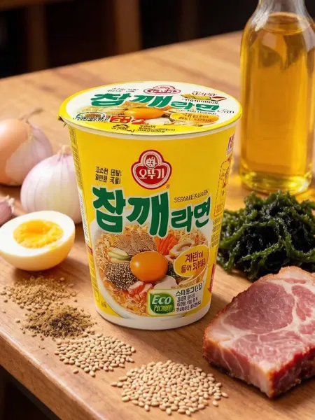 Ottogi Ramyon Co Лапша Чамке вкус говядины, кунжута с яйцом, 65 г