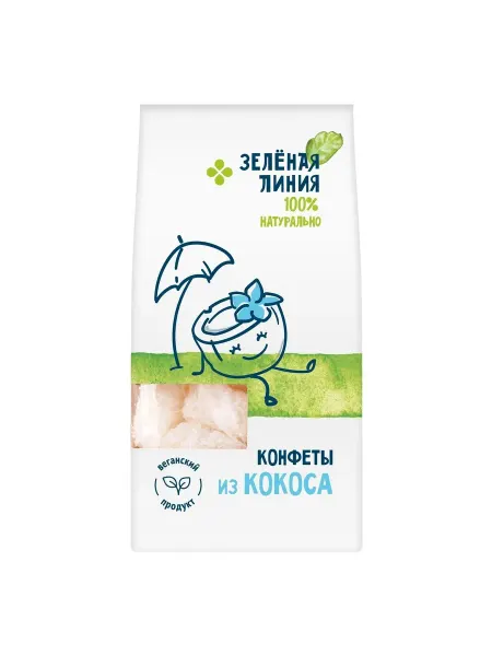 Конфеты Зелёная линия кокосовые 90 г - 1 шт