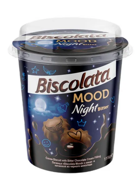 Печенье Biscolata Mood Night с какао и начинкой из черного ш