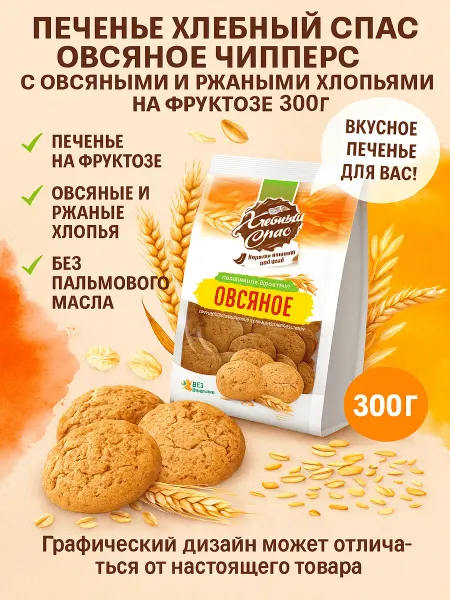 Хлебный Спас Печенье овсяное Чипперс с овсяными и ржаными хл