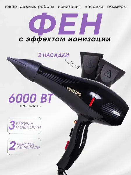 KRAN.SHOP Фен профессиональный мощный 6000 Вт