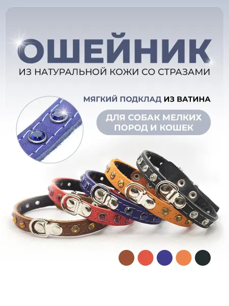PetStyleClub Кожаный ошейник со стразами для мелких собак и кошек