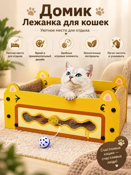 TOP TOVAP Домик лежанка для животных с мячиком колокольчиком