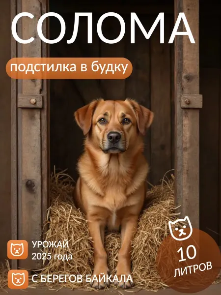 Солома для собак Подстилка в будку вольер 10 литров