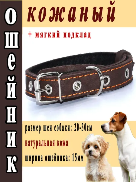 Sewara Ошейник кожаный для собак 15мм, коричневый