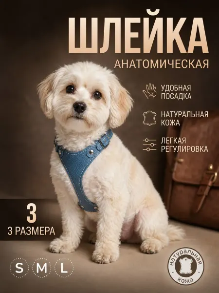 Юг-Амуниция Шлейка из натуральной кожи для собак и кошек до 5кг