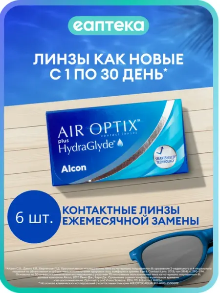 Air Optix ALCON Контактные линзы AIR OPTIX plus HydraGlyde (6 pack) Ра…