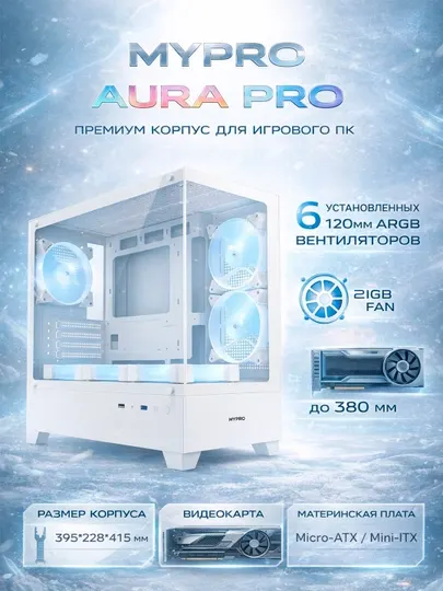 Пустой корпус, аквариум кейс для ПК MYPRO AURA PRO, 6 ARGB кулера, игравой кейс аквариум