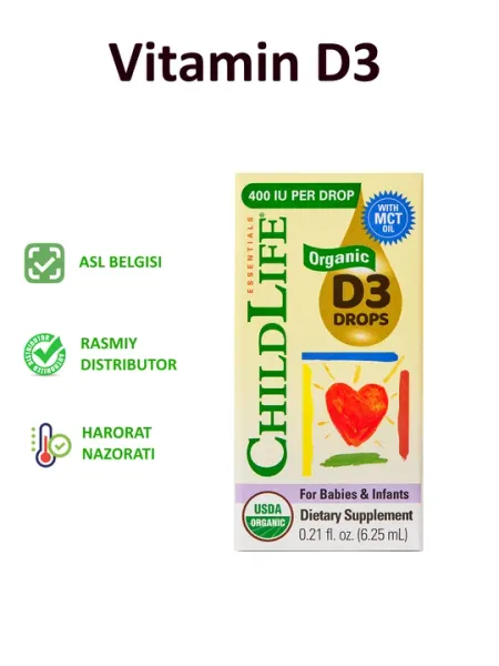 ChildLife Essentials, органический витамин D3 для детей и младенцев, в каплях, 6,25 мл