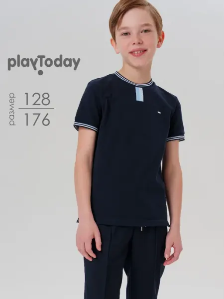 PlayToday Футболка школьная синяя с коротким рукавом для подростка