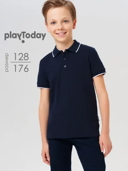 PlayToday Футболка поло школьная синяя форма с коротким рукавом