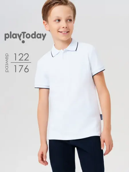 PlayToday Футболка поло школьная хлопковая белая для подростка