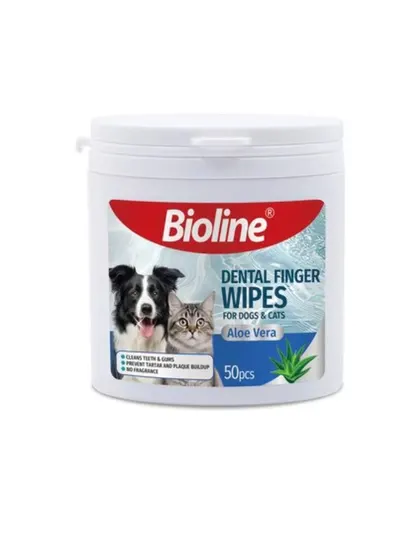 Салфетки для чистки зубов Bioline Dental Finger для кошек и собак (50 штук)