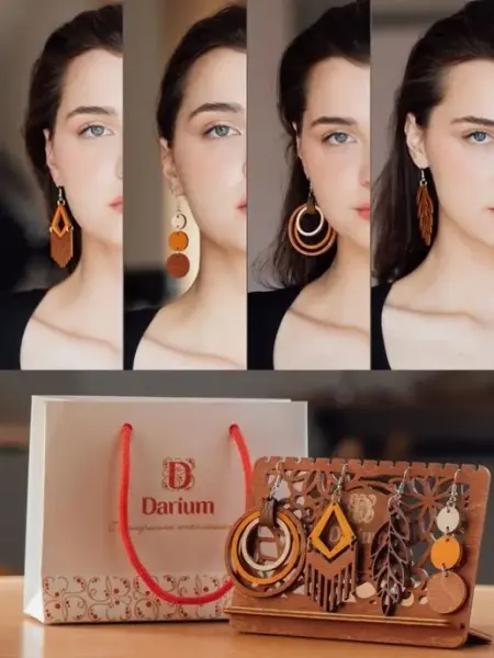 Darium Серьги дерево набор бижутерия большие