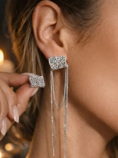 ElenStyle Серьги бижутерия длинные серебристые