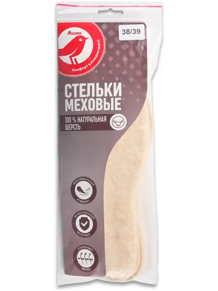 Стельки вкладные-меховые АШАН Красная птица, р. 38 39