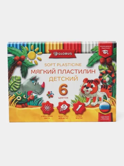 Пластилин детский Globus ПЛ6Д классический, 6 цветов