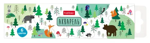 Краски акварельные Hatber медовые 6 цветов без кисти в картонном пенале