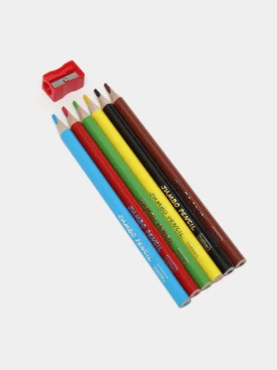 Карандаши Hatber Jumbo, утолщенный трехгранный корпус, с точилкой, 6 цветов