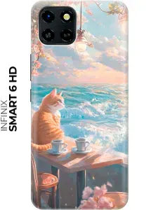 Силиконовый чехол на Infinix Smart 6 HD с принтом "Котик, кофе, море"